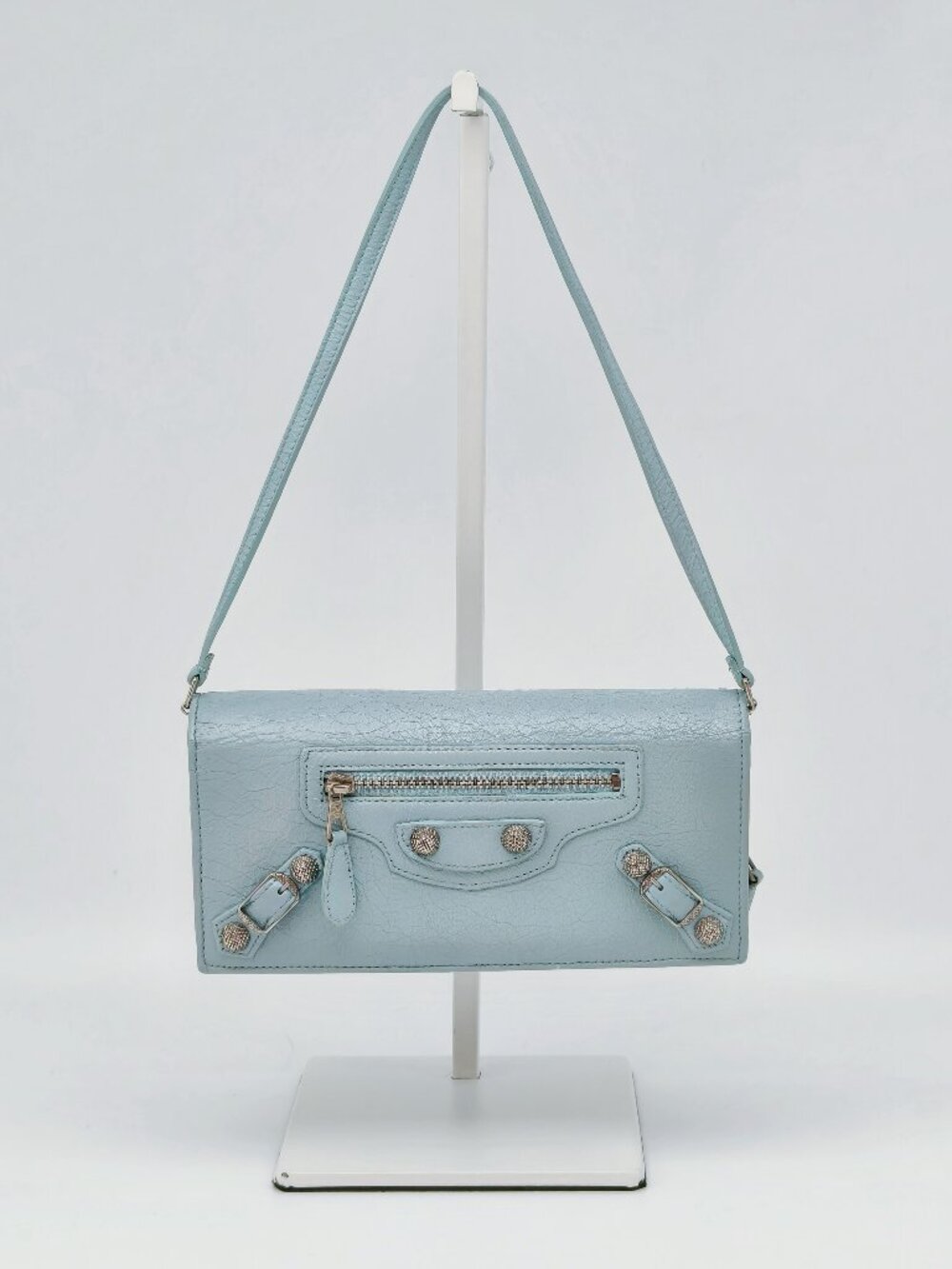 Balenciaga Le Cagole Mini Shoulder Bag Light Blue Leather Silver Hardware